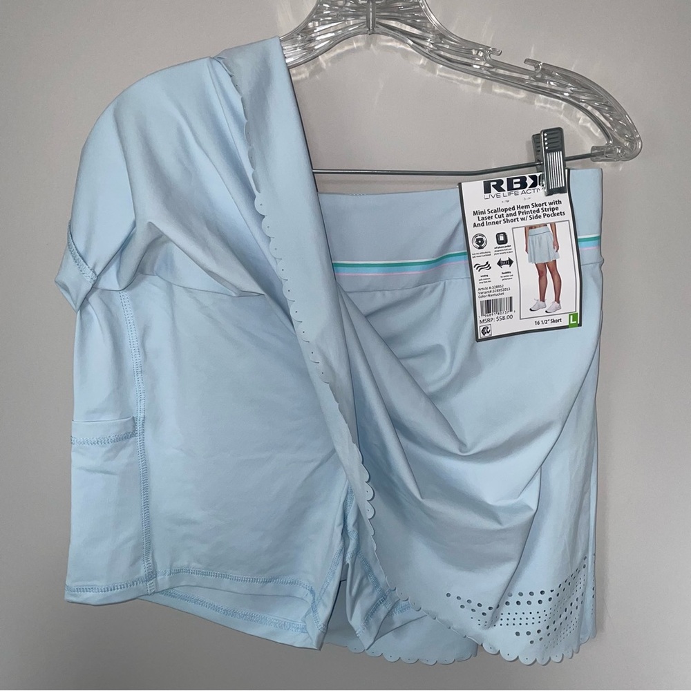 RBX Skort With Inner Shorts Women Size Large Golf Tennis Athleta Light Blue New - Picture 4 of 7